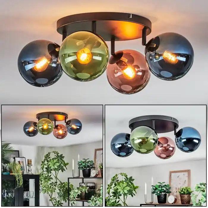 Hoge Kwaliteit Gastor Plafondlamp, Kogellampje Blauw, Groen, Koperkleurig, 4-lichts