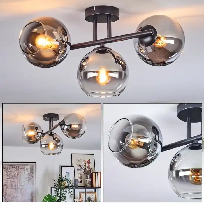 Koyoto Plafondlamp, Kogellampje Chroom, Duidelijk, Rookkleurig, 3-lichts Dagaanbieding