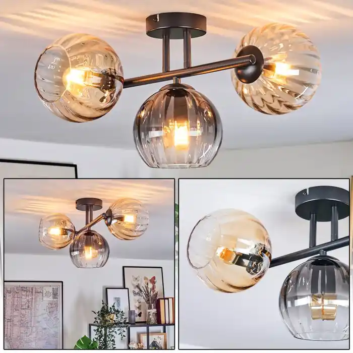Beperkt Aanbod Koyoto Plafondlamp, Kogellampje Amber, Duidelijk, Rookkleurig, 3-lichts