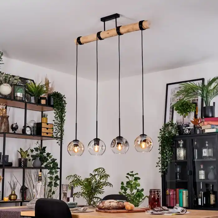 Ripoll Hanglamp, Kogellampje, Hanglamp Natuurlijke kleuren, Zwart, 4-lichts Premium