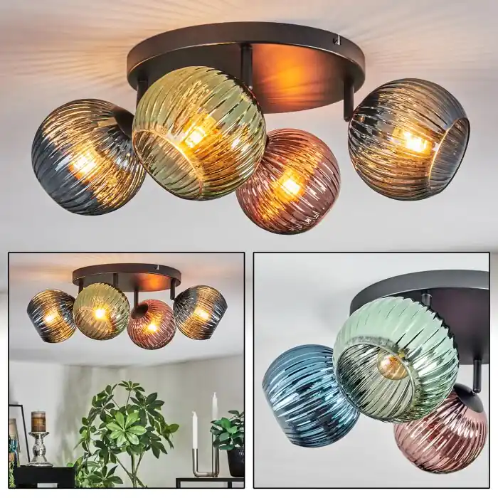 Bestel Nu Koyoto Plafondlamp, Kogellampje Blauw, Groen, Koperkleurig, 4-lichts