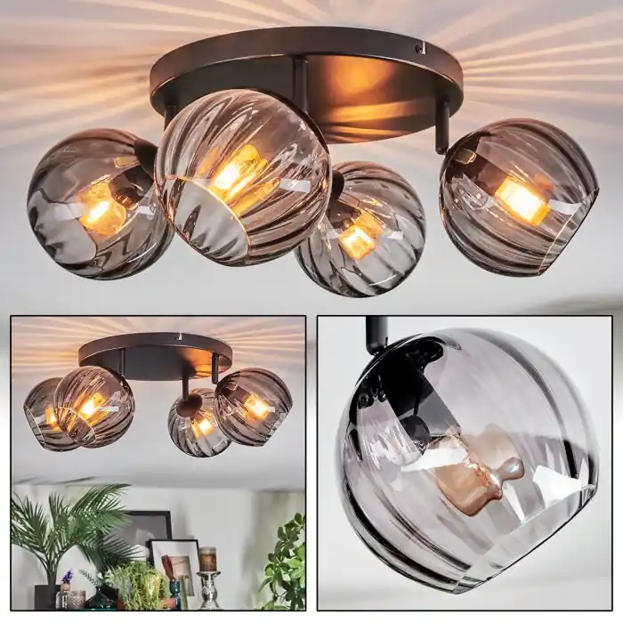 Gratis Retour Koyoto Plafondlamp, Kogellampje Rookkleurig, 4-lichts