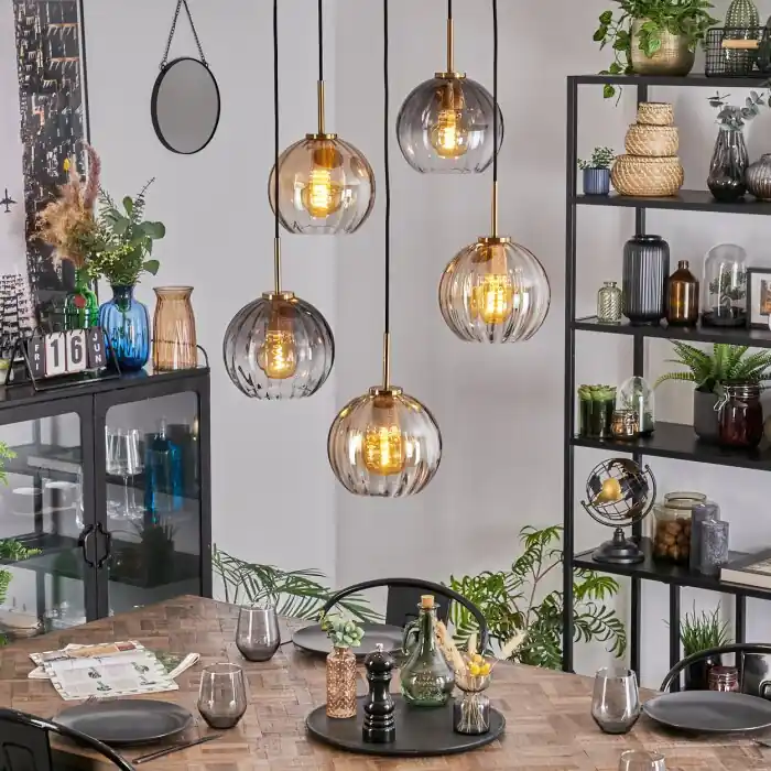 Merkproduct Koyoto Hanglamp, Kogellampje, Hanglamp Goud, Zwart, 5-lichts