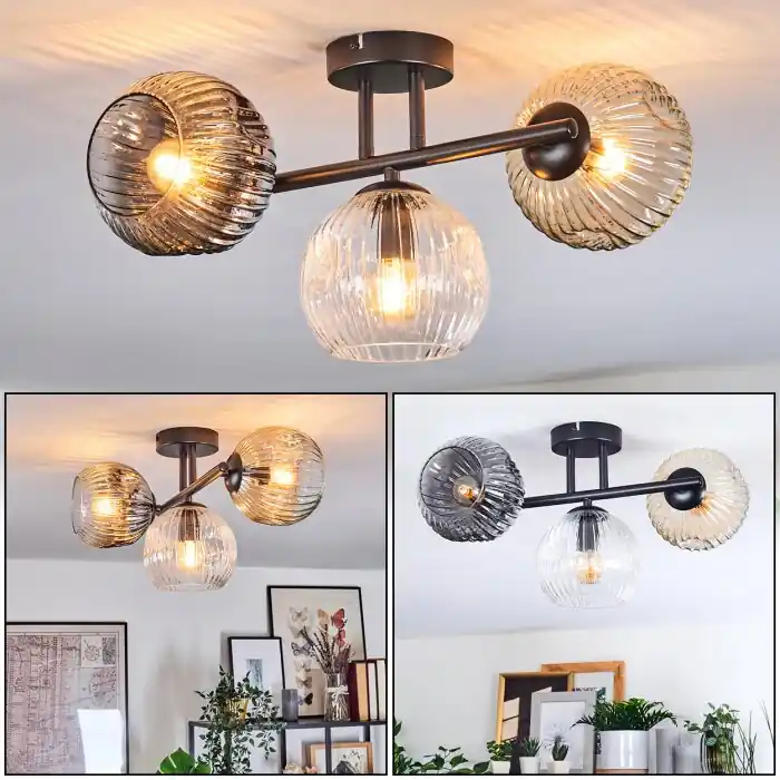 Ripoll Plafondlamp, Kogellampje Amber, Duidelijk, Rookkleurig, 3-lichts Goedkoop