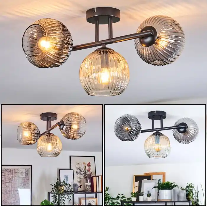 Rechtstreeks Van De Fabrikant Ripoll Plafondlamp, Kogellampje Amber, Duidelijk, Rookkleurig, 3-lichts