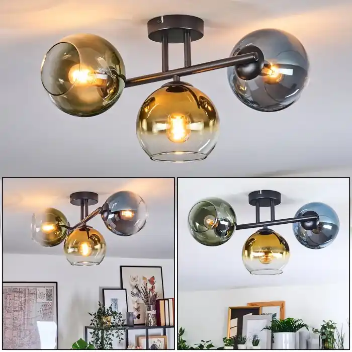 Koyoto Plafondlamp, Kogellampje Blauw, Goud, Groen, Duidelijk, 3-lichts Populair