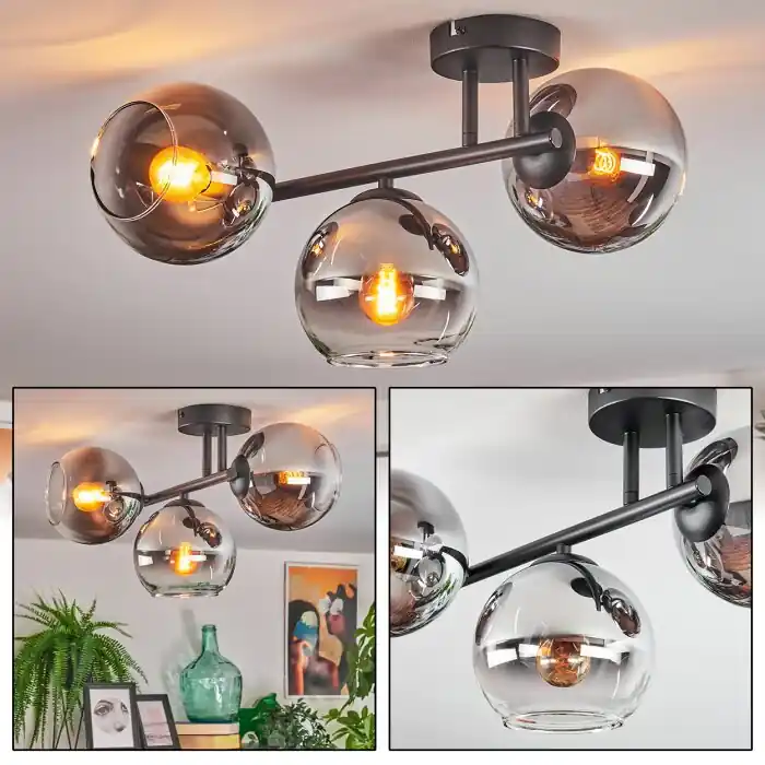 Koyoto Plafondlamp, Kogellampje Chroom, Duidelijk, Rookkleurig, 3-lichts Gereduceerde Prijs
