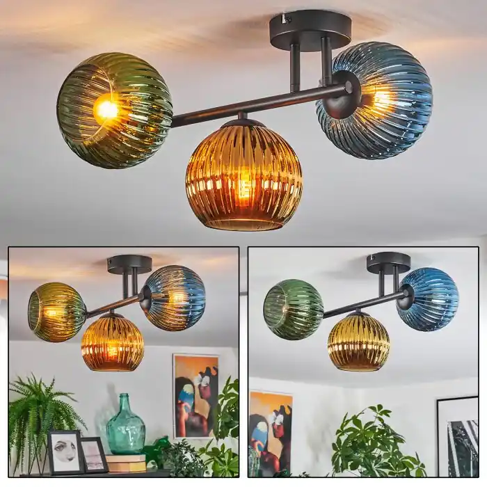 Koyoto Plafondlamp, Kogellampje Blauw, Goud, Groen, 3-lichts Betrouwbaar