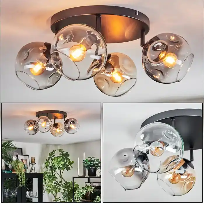 Ripoll Plafondlamp, Kogellampje Amber, Duidelijk, Rookkleurig, 4-lichts Actieprijs