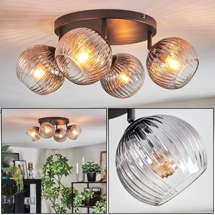 Koyoto Plafondlamp, Kogellampje Duidelijk, Rookkleurig, 4-lichts Koop Online
