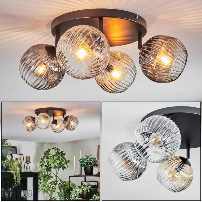 Ripoll Plafondlamp, Kogellampje Amber, Duidelijk, Rookkleurig, 4-lichts Beperkte Voorraad