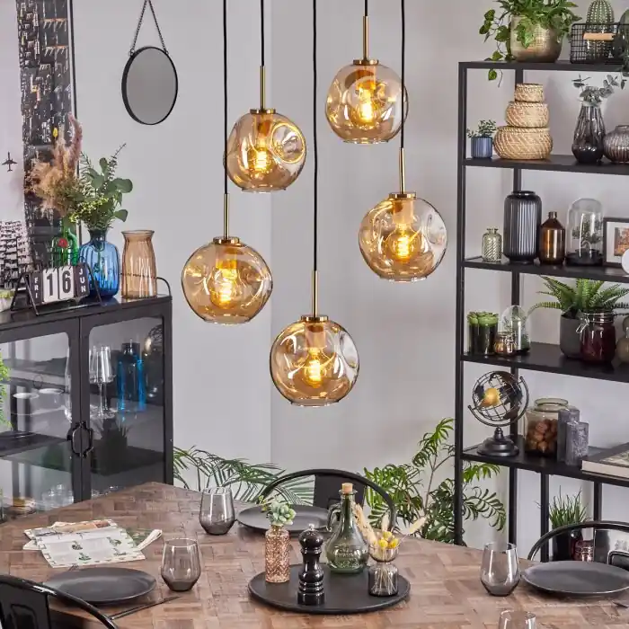 Hete Deal Ripoll Hanglamp, Kogellampje, Hanglamp Goud, Zwart, 5-lichts
