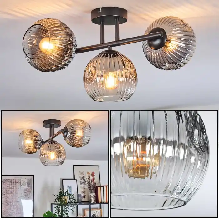Ripoll Plafondlamp, Kogellampje Duidelijk, Rookkleurig, 3-lichts Betaalbaar