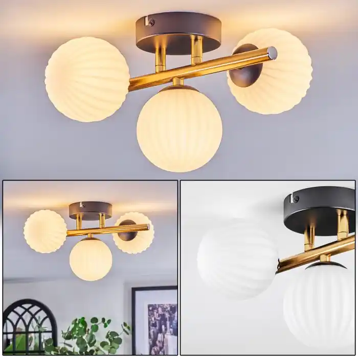 Voordeelprijs Chehalis Plafondlamp, Kogellampje Goud, Zwart, 3-lichts