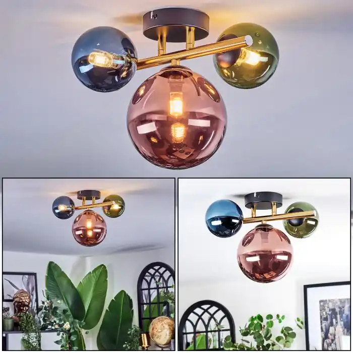 Populair Chehalis Plafondlamp, Kogellampje Goud, Zwart, 3-lichts