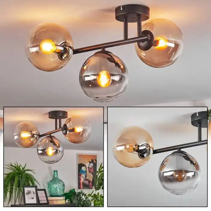 Alleen Vandaag Gastor Plafondlamp, Kogellampje Amber, Duidelijk, Rookkleurig, 3-lichts