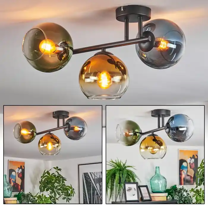Koop Vandaag Koyoto Plafondlamp, Kogellampje Blauw, Goud, Groen, Duidelijk, 3-lichts