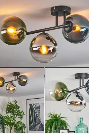 Aanbieding Gastor Plafondlamp, Kogellampje Blauw, Chroom, Groen, Duidelijk, Rookkleurig, 3-lichts