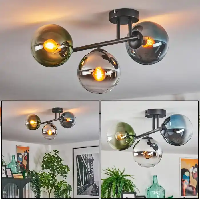 Aanbieding Gastor Plafondlamp, Kogellampje Blauw, Chroom, Groen, Duidelijk, Rookkleurig, 3-lichts