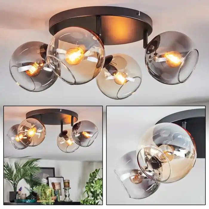 Nieuw Koyoto Plafondlamp, Kogellampje Amber, Duidelijk, Rookkleurig, 4-lichts