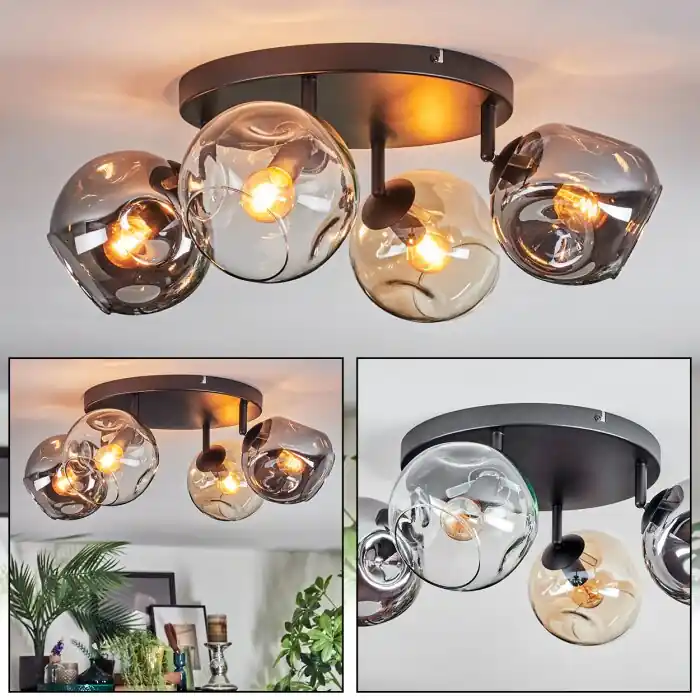 Ripoll Plafondlamp, Kogellampje Amber, Duidelijk, Rookkleurig, 4-lichts Seizoensaanbieding