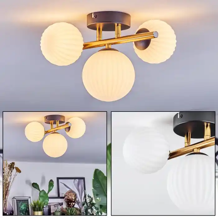 Weekendaanbieding Chehalis Plafondlamp, Kogellampje Goud, Zwart, 3-lichts
