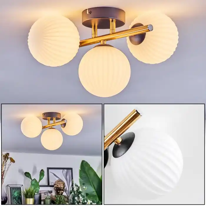 Favoriet Chehalis Plafondlamp, Kogellampje Goud, Zwart, 3-lichts