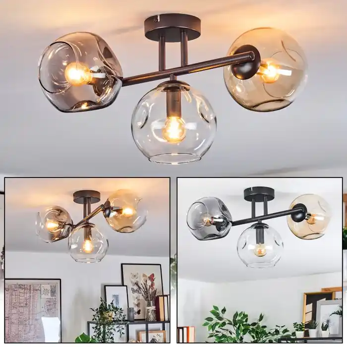 Meest Verkocht Ripoll Plafondlamp, Kogellampje Amber, Duidelijk, Rookkleurig, 3-lichts