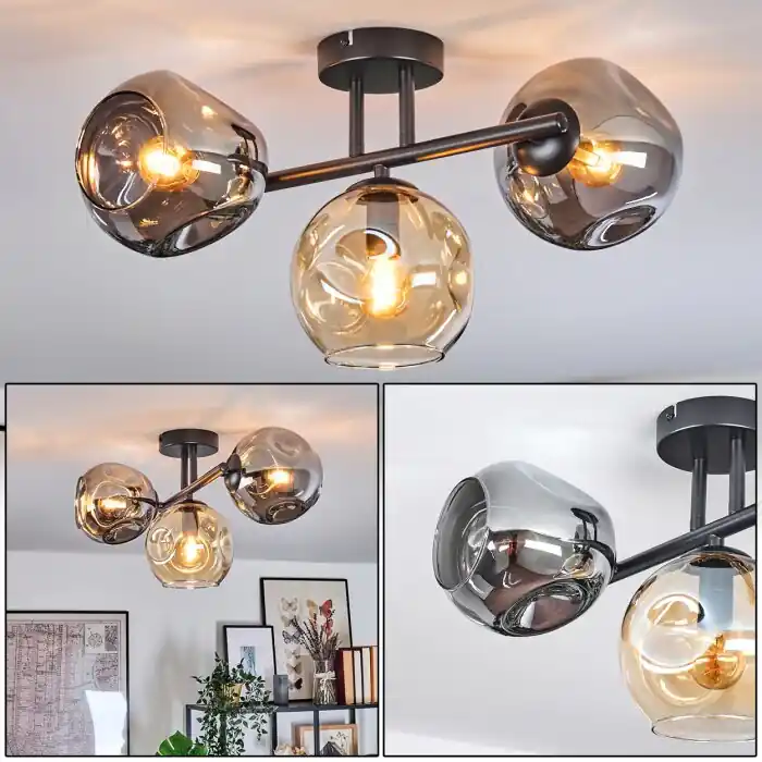 Rechtstreeks Van De Fabrikant Ripoll Plafondlamp, Kogellampje Amber, Rookkleurig, 3-lichts