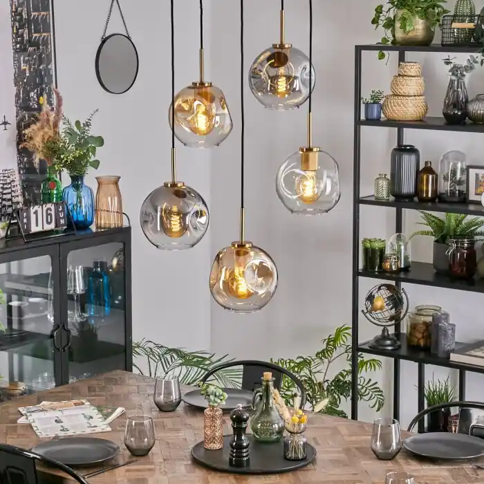 Direct Verzonden Ripoll Hanglamp, Kogellampje, Hanglamp Goud, Zwart, 5-lichts