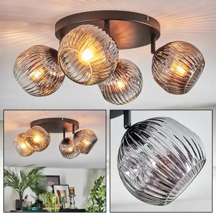 Ripoll Plafondlamp, Kogellampje Chroom, Duidelijk, Rookkleurig, 4-lichts Betrouwbaar