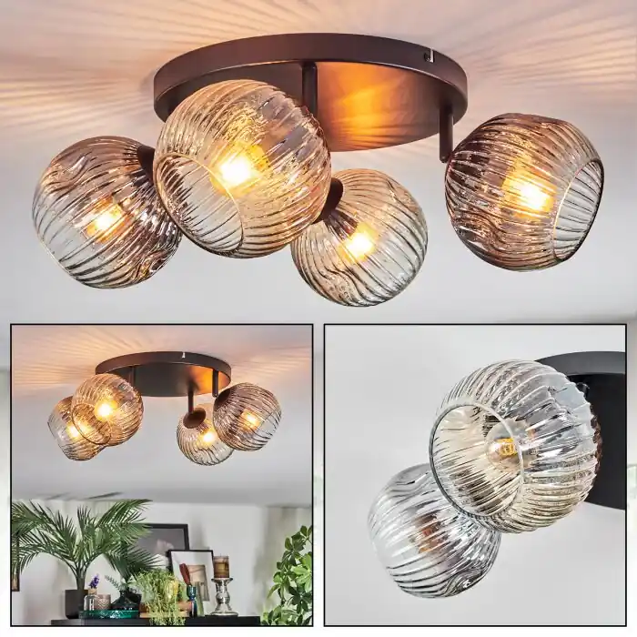 Ripoll Plafondlamp, Kogellampje Amber, Duidelijk, Rookkleurig, 4-lichts Veilige Betaling