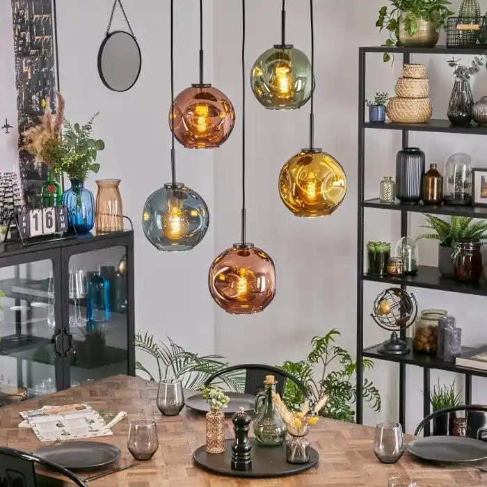 Premium Ripoll Hanglamp, Kogellampje, Hanglamp Blauw, Goud, Groen, Koperkleurig, 5-lichts