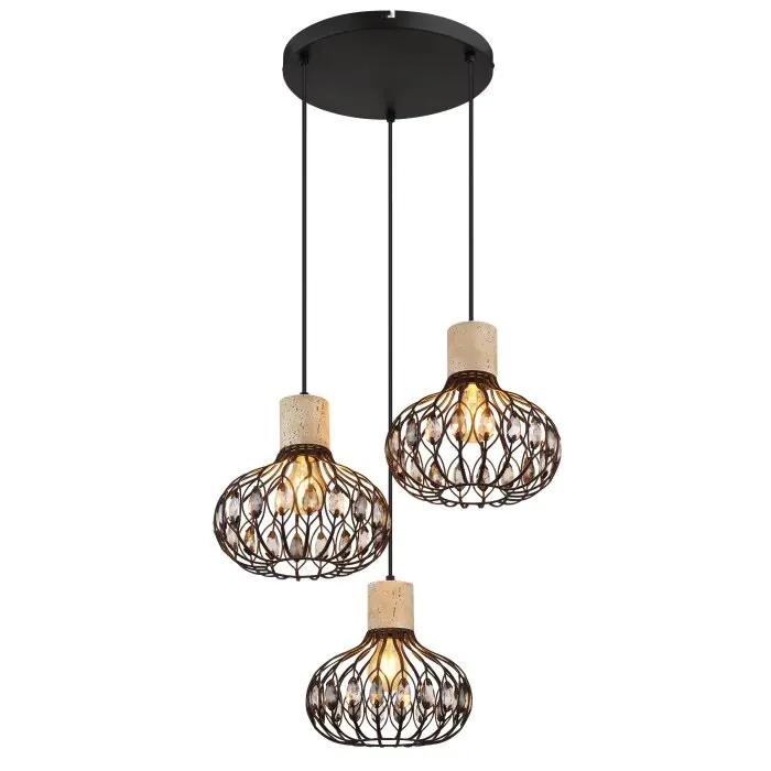 Flitsaanbieding Globo Dorthy Hanglamp Grijs, Zwart, 3-lichts