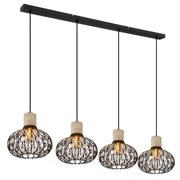 Superprijs Globo Dorthy Hanglamp Grijs, Zwart, 4-lichts