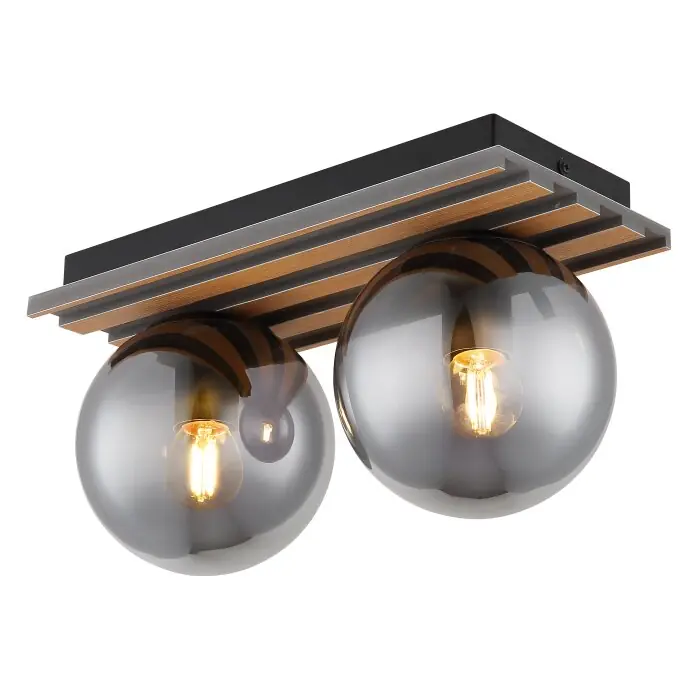 Actieprijs Globo Parsons Plafondlamp Natuurlijke kleuren, Zwart, 2-lichts