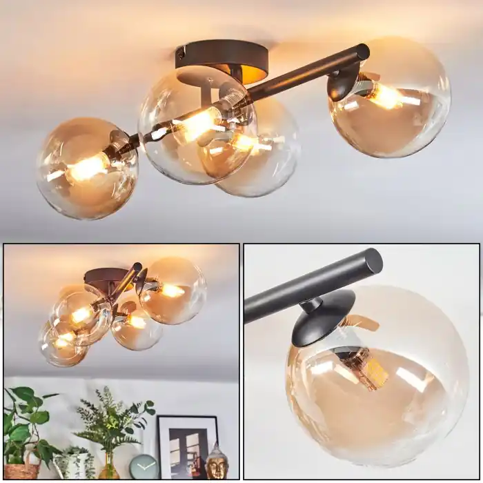 Chehalis Plafondlamp, Kogellampje Amber, Duidelijk, 4-lichts Dagaanbieding