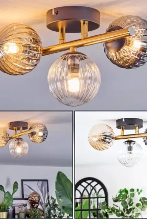 Merkproduct Chehalis Plafondlamp, Kogellampje Goud, Zwart, 3-lichts