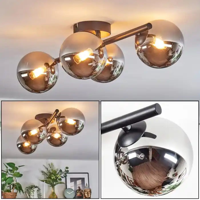 Chehalis Plafondlamp, Kogellampje Chroom, Rookkleurig, 4-lichts Premium