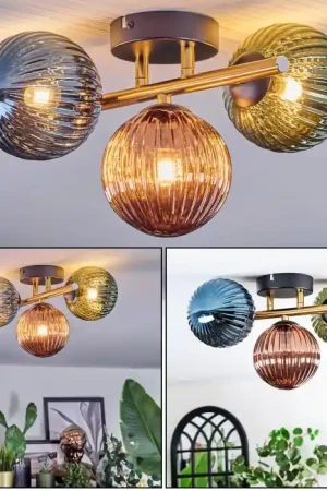Weekendaanbieding Chehalis Plafondlamp, Kogellampje Goud, Zwart, 3-lichts