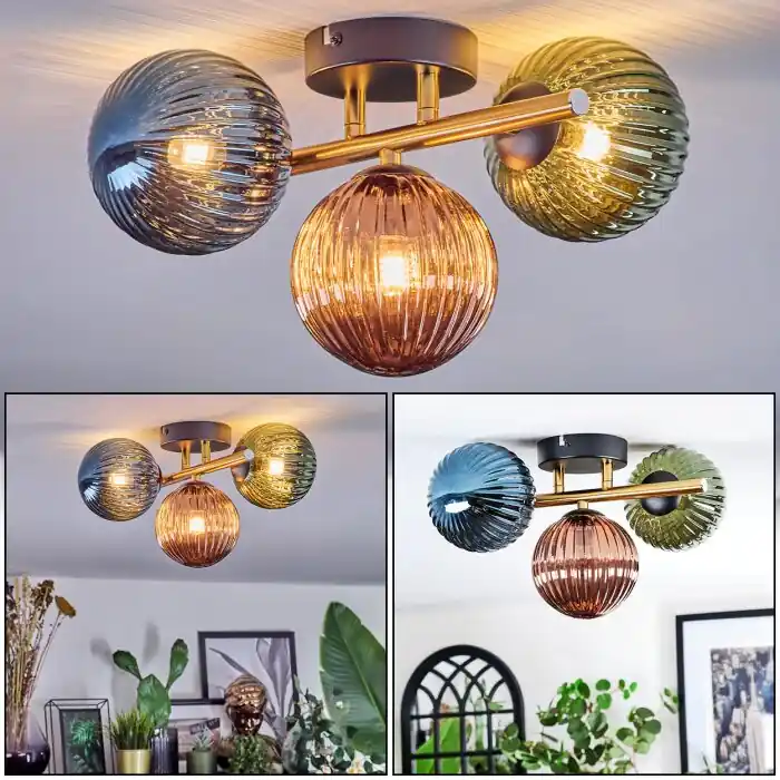 Weekendaanbieding Chehalis Plafondlamp, Kogellampje Goud, Zwart, 3-lichts