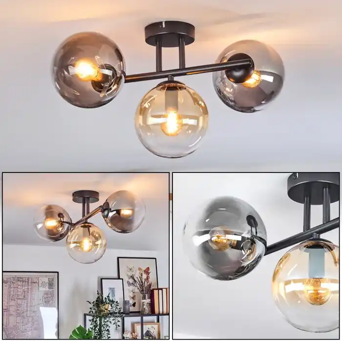 Bestel Nu Gastor Plafondlamp, Kogellampje Amber, Duidelijk, Rookkleurig, 3-lichts