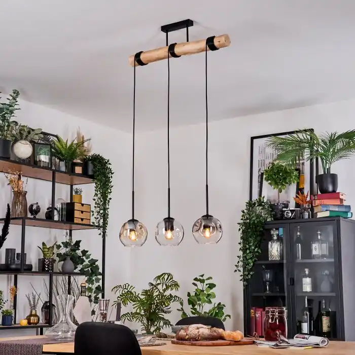 Ripoll Hanglamp, Kogellampje, Hanglamp Natuurlijke kleuren, Zwart, 3-lichts Beperkt Aanbod