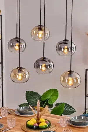 Beste Prijs Apedo Hanglamp, Hanglamp Amber, Duidelijk, Rookkleurig, 6-lichts