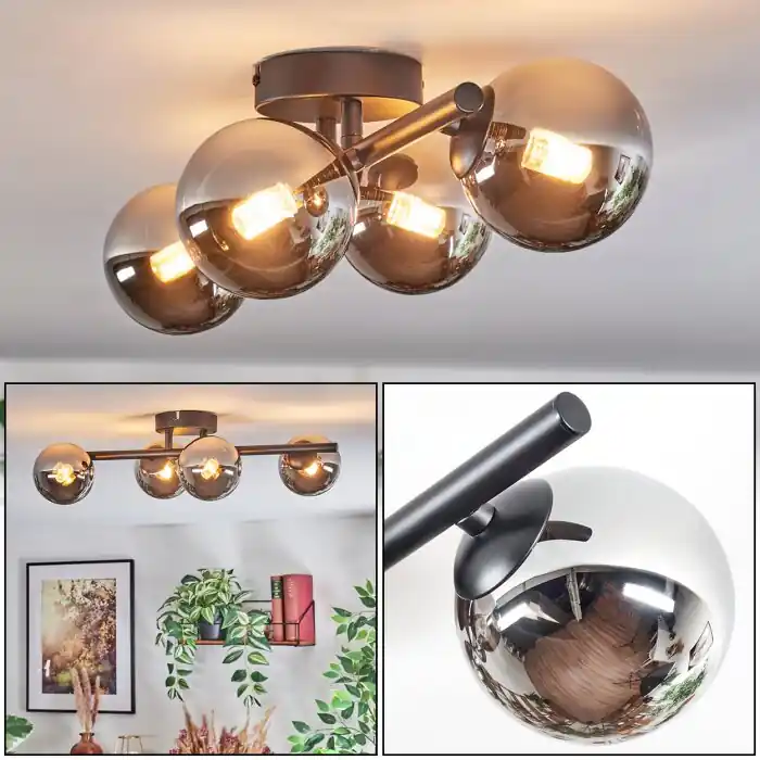 Chehalis Plafondlamp, Kogellampje Chroom, Rookkleurig, 4-lichts Lage Kosten
