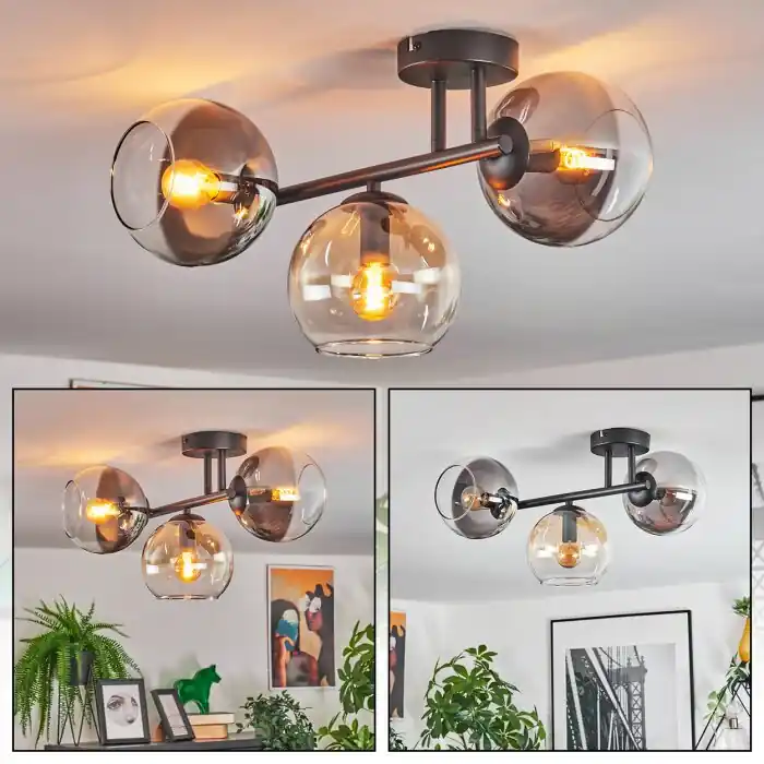 Fabrieksprijs Koyoto Plafondlamp, Kogellampje Amber, Duidelijk, Rookkleurig, 3-lichts
