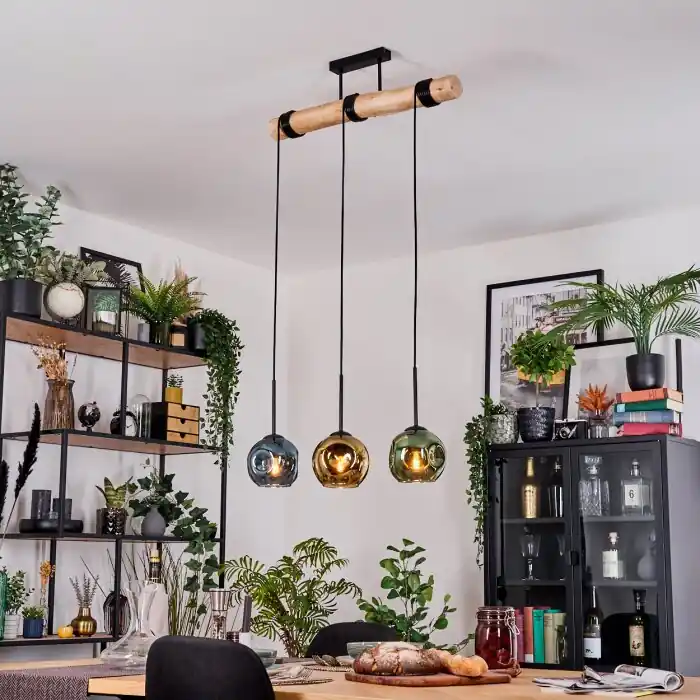Merkproduct Ripoll Hanglamp, Kogellampje, Hanglamp Natuurlijke kleuren, Zwart, 3-lichts