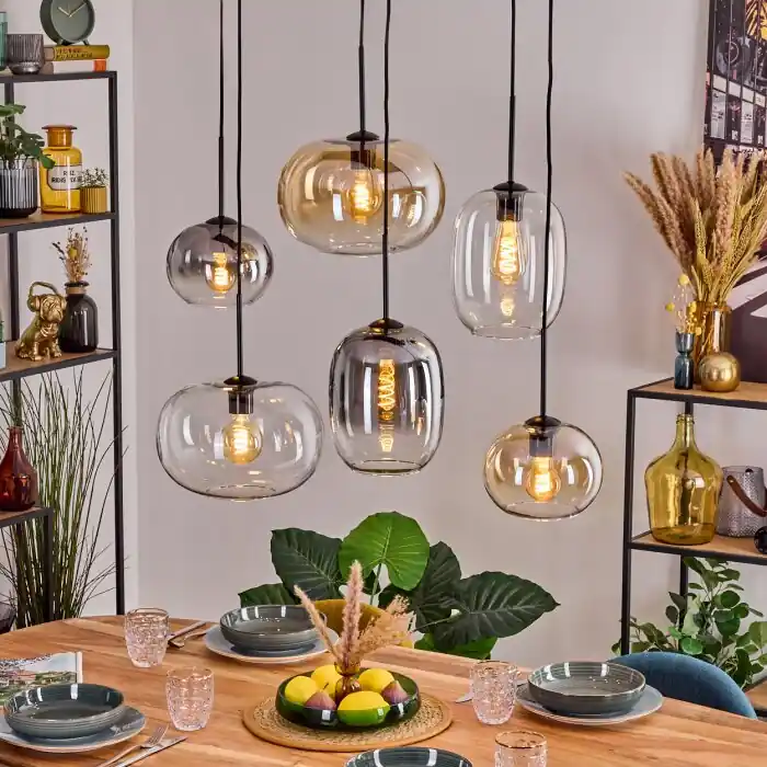 Bestseller Apedo Hanglamp, Kogellampje, Hanglamp Amber, Duidelijk, Rookkleurig, 6-lichts