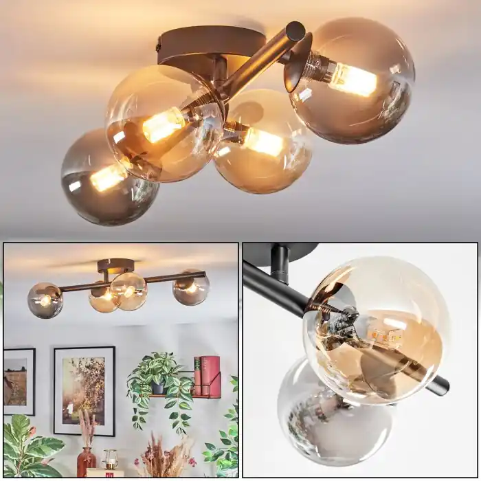 Bestel Nu Chehalis Plafondlamp, Kogellampje Amber, Rookkleurig, 4-lichts