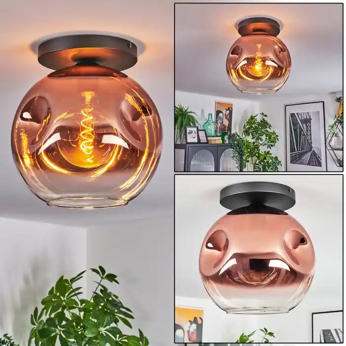 Ripoll Plafondlamp, Kogellampje Duidelijk, Koperkleurig, 1-licht Actieprijs
